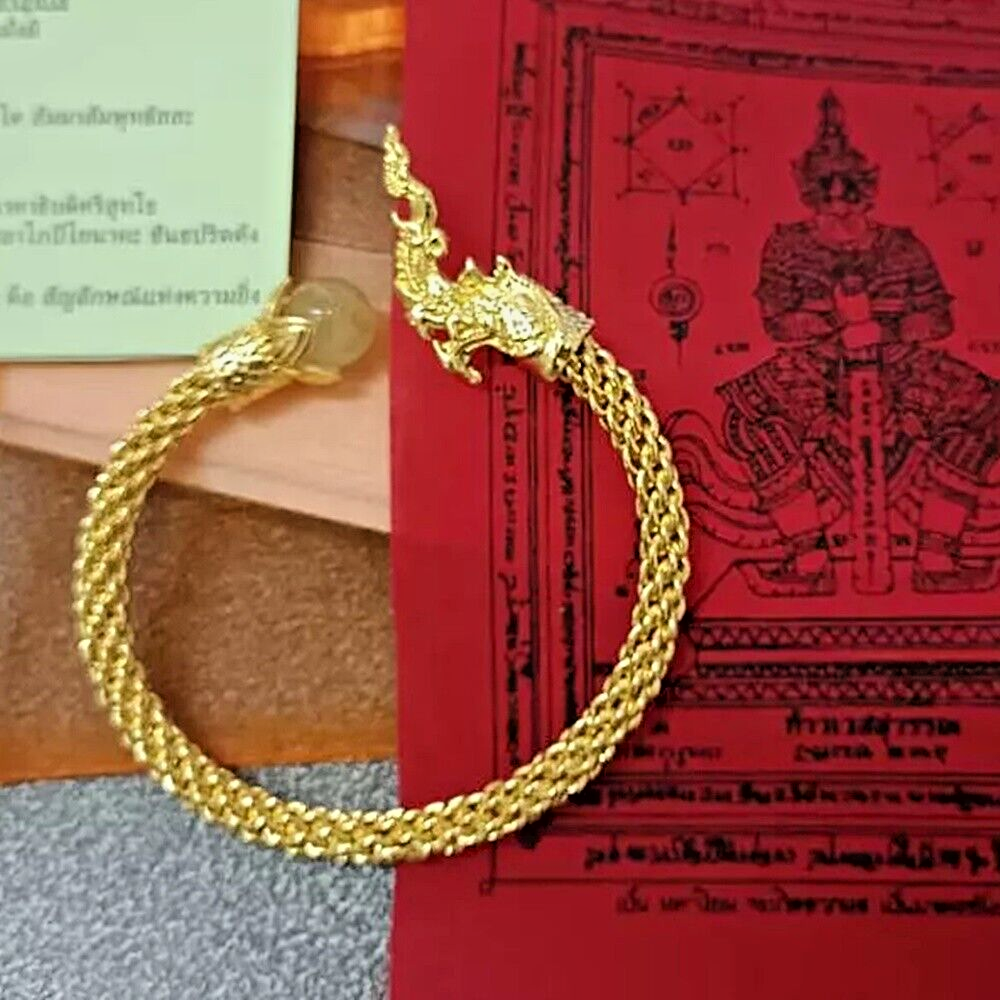 Naga Amulet Dragon Rutile Quartz Thai Buddha Gemstone Bangle Jewelry-image