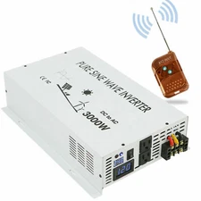 3000W Pure Sine Wave Car Power Inverter  36V DC to 110/220V AC Remote Switch