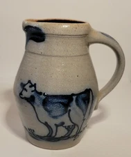 Vintage 1987 Rowe Pottery Works Cow Pitcher / Jug Salt Glaze Stoneware