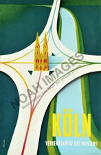 Cologne vintage german highways travel poster 12x18