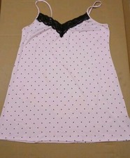 Joyspun Womens Size 12/14 Pink And Black Polka Dot Lace Trim Chemise Nightgown