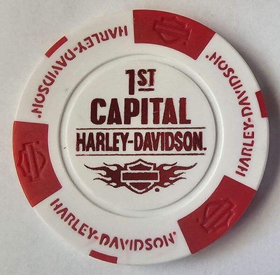 1ST CAPITAL HARLEY-DAVIDSON York PA White/Red Signature Poker Chip RENAMED DLR