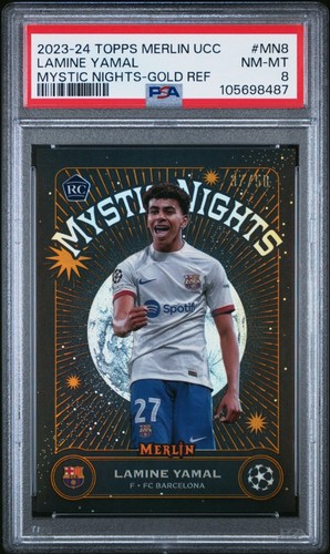 Lamine Yamal [Gold Refractor] #MN-8 2023 Topps Merlin UEFA Mystic Nights card