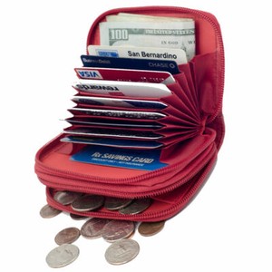 Red Genuine Leather Accordion Women Wallet ID Card Case Holder 2 Zip 