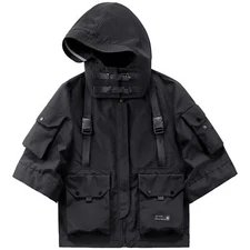 Niepce Streetwear Unisex Techwear Windbreaker Jackets Tactical Coat with Hoodie