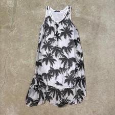 Giulia Silk White Black Palm Tree High Low Dress Women’s Medium Midi Racerback