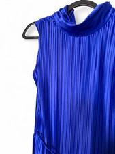 DKNY Womens Blue Pleated Satin Shift Midi Dre...