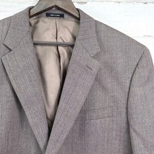 IZOD Blazer 48R Tan Gray Herringbone 100 Wool Two Button Sport Coat Old Money