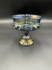 Vintage Blue Carnival Glass Bowl Dish Compote Indiana Glass Pedestal Iridescent