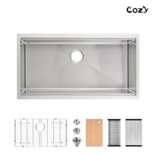 Cozy undermount stainless steel Brush Nickel sink 36x19x10 inch with accessory
