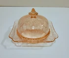 Vintage Jeanette Glass Pink Depression Glass Butter Dish With Lid ADAM Pattern