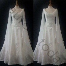 Medieval Vintage Chiffon Wedding Dresses Long Sleeves Full Length Bridal Gowns
