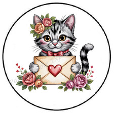 CAT WITH MAIL VALENTINES DAY ENVELOPE SEALS LABELS STICKERS PARTY FAVORS