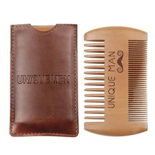 Men's Wooden Beard Comb with Leather Case Mustache Hair Comb For Men Fine Coarse