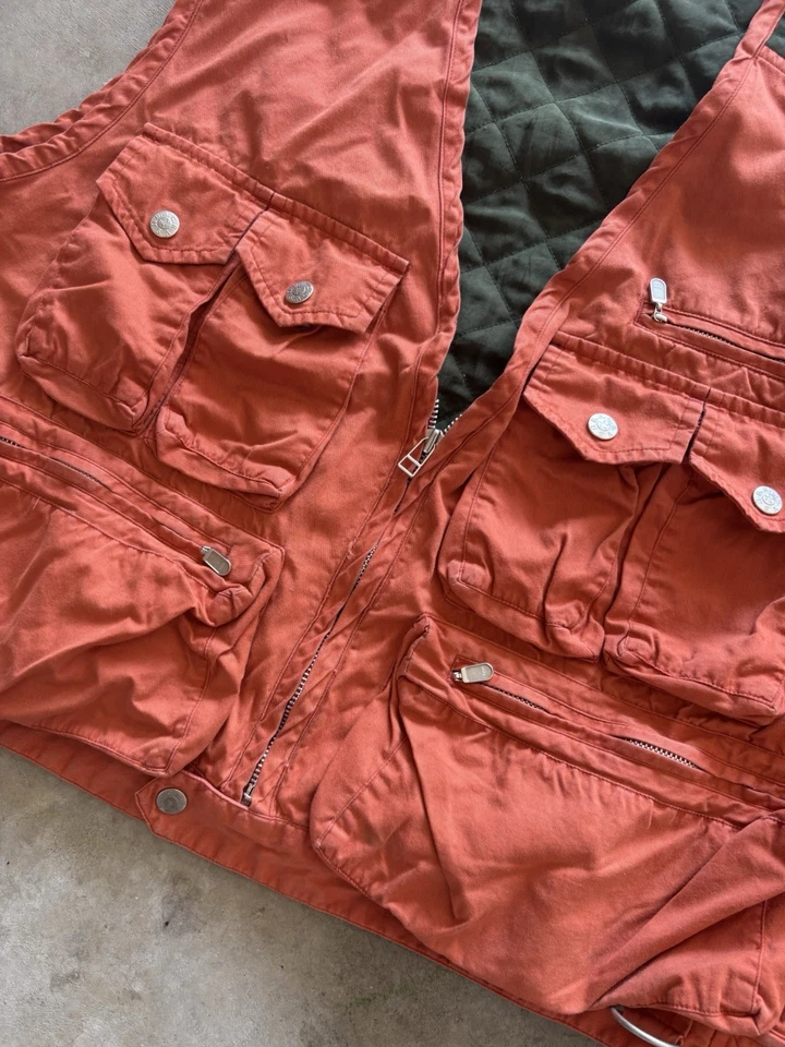 Banana Republic  100% Silk Full Zip Shooting Vest Orange/ Army Green Quilting XL - Image 2 of 3