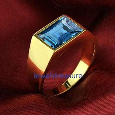 Natural Blue topaz Gemstone with 925 Sterling Silver Ring For Men's #J406