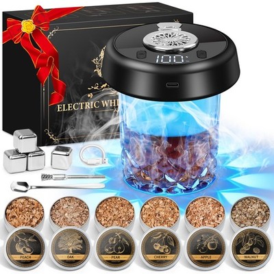 Electric Whiskey Smoker Kit  7Color LED, 6 Wood Flavors, Rechargeable Cocktai...