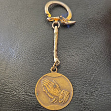 Serenity Prayer Religious Metal Keychain Praying Hands Gold Color Modern