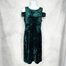 Vince Camuto Emerald Green Crushed Velvet Cold Shoulder Sheath Dress Size 6