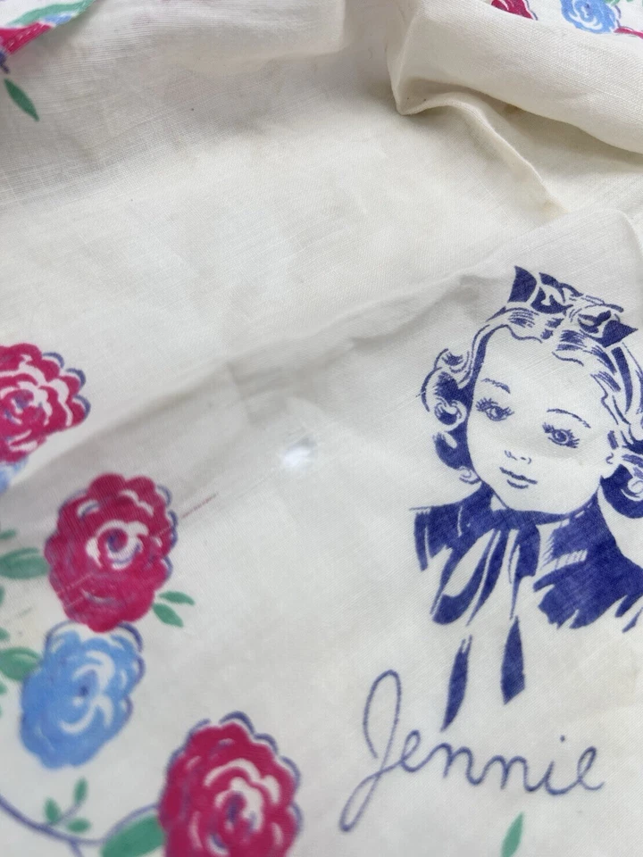 Pañuelo antiguo para dama nombre Jennie años 40’s 12x12 floral Foto 4 de 4