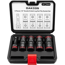 DAKCOS 1/2" Drive Impact Lug Nut Socket Set, Double End, with 3" Extension Bar