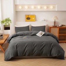 Cotton Dark Gray Duvet Cover with Zipper Closure Boho Bedding Set Full King Size