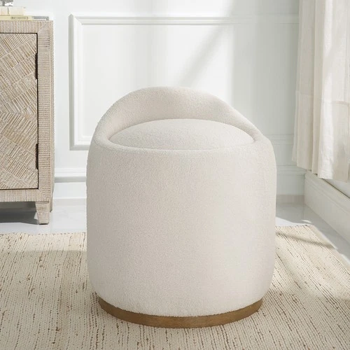 Uttermost 23186 Swirl 21"W Fabric Accent Stool - Natural Faux Sheepskin - Picture 8 of 9