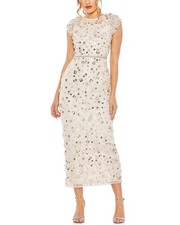 Mac Duggal Cap Sleeve Floral Applique Evening Gown Women's