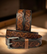 Western Belt Handmade Strap Unisex Full Grain Leather Buckle Cowboy Rodeo Belt