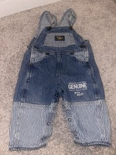 OshKosh B  Gosh Vestbak Vtg Denim Blue Railroad Stripe Bubble Overalls Sz 12 M