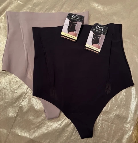NWT 2 Pack Maidenform Extra Firm Hi-Waist Shapewear Thongs Beige Black Size M