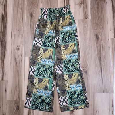 Free People Patch Things Up Pants Boho Hippie Patchwork Wide Leg XS Green