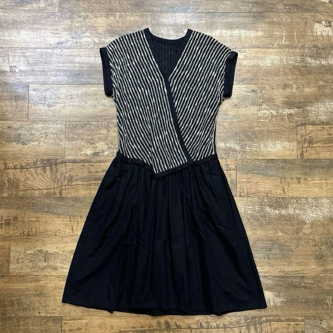 Abito smanicato Christian Dior righe grigio nero taglia 9 lunghezza 106 5 cm donna