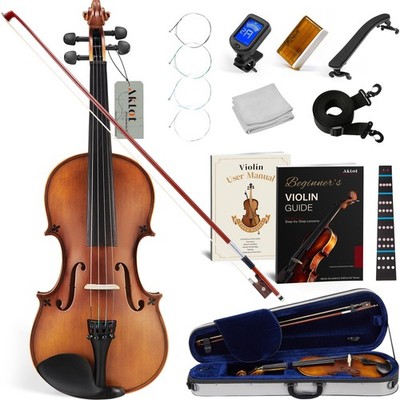 Handcrafted Full Size Violin: Solid Wood Matte Fiddle, Acoustic Beginner 4/4 ...
