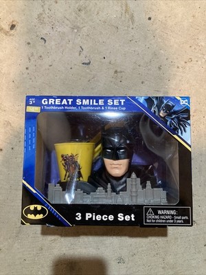 Batman DC Comics Great Smile Set 3 Pcs Toothbrush & Holder & Rinse Cup NEW