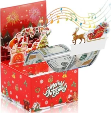 JOYJOM Christmas Money Box With Pull Out, 8.55 x 5.2 inches, Red 