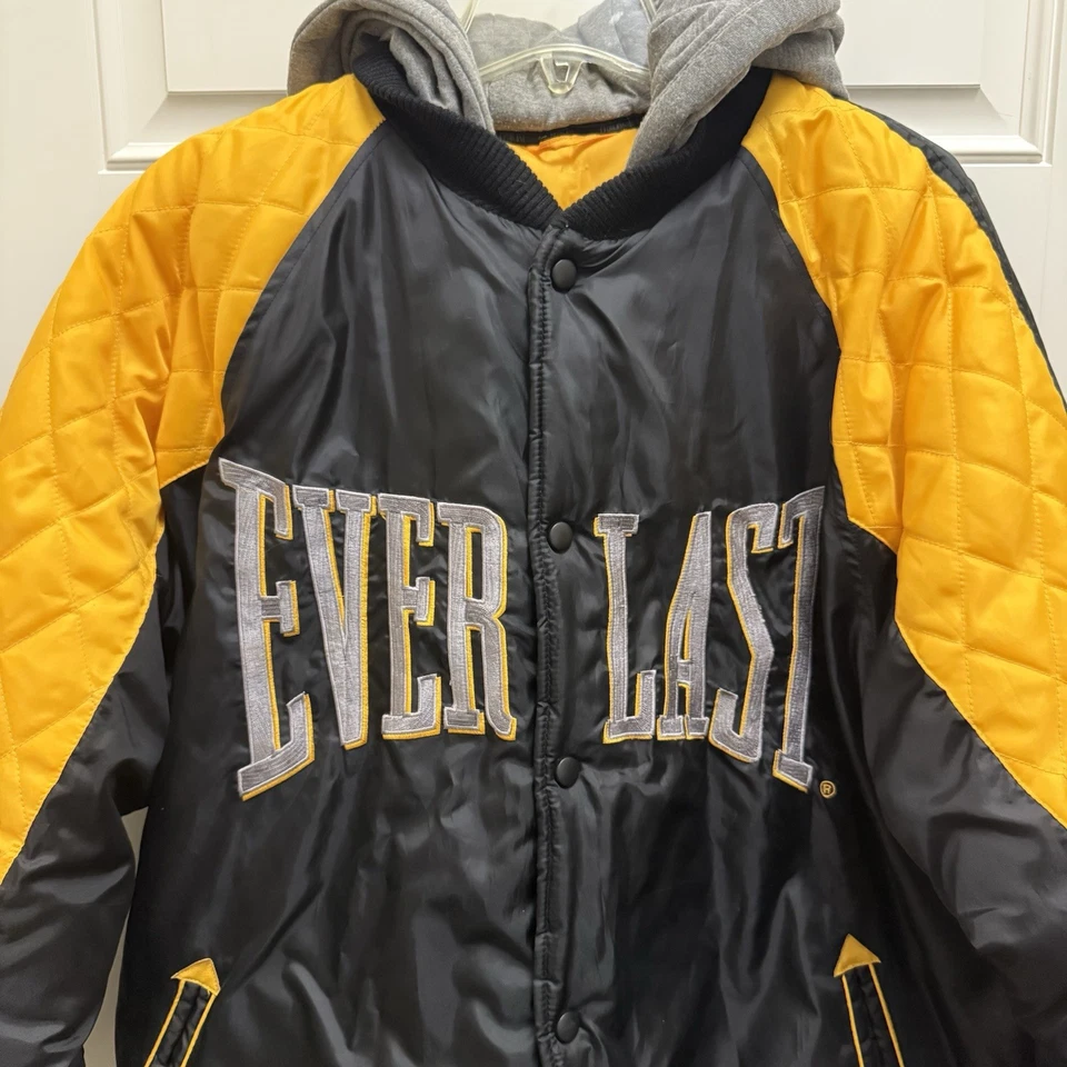 Everlast золото черный и серебро винтажный ретро с капюшоном кнопка пуховик куртка Sz большой - Изображение 3 из 4