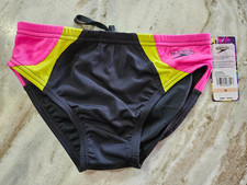 Men's Speedo Endurance Anthracite Flare Pink Swim Brief Size 28 - FREE SHIP