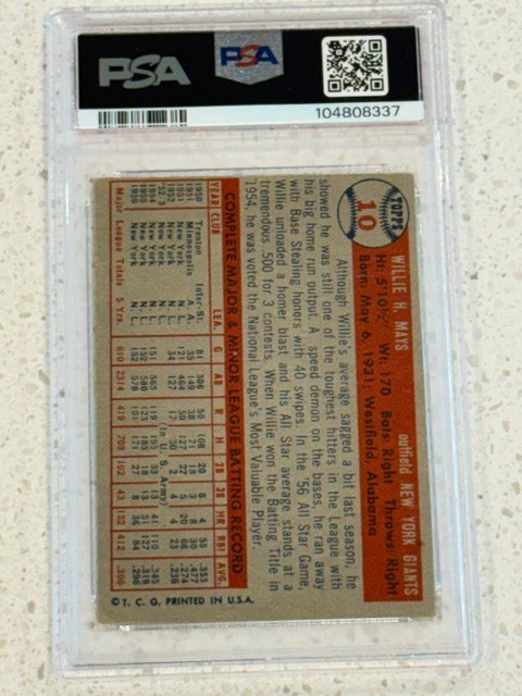1957 Topps Willie Mays #10 PSA 2 - New York Giants - Hall of Fame view 2