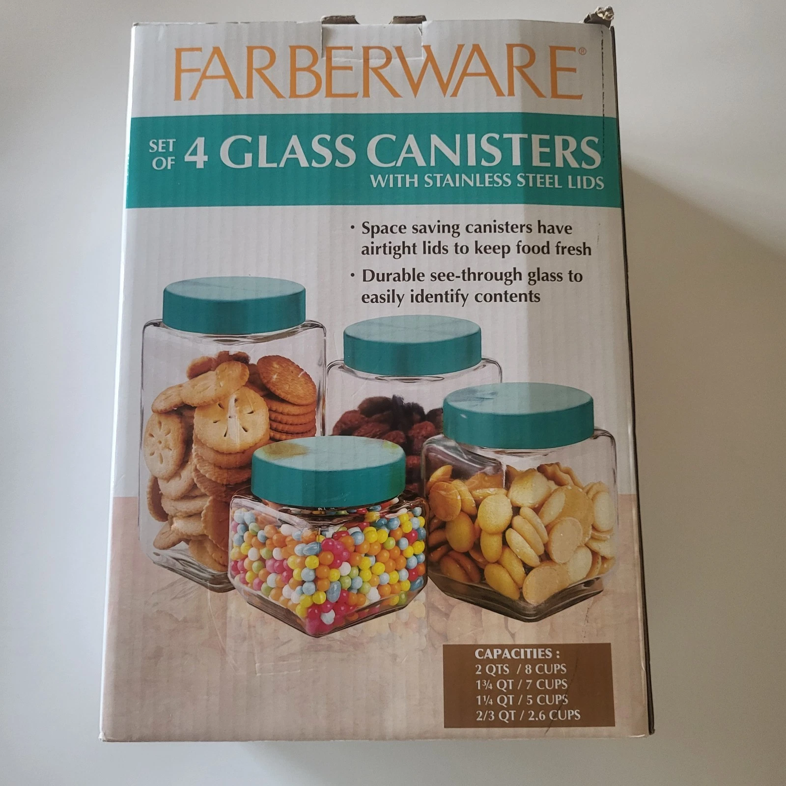 Farberware Set Of 4 Glass Canisters With Stainless Steel Lids