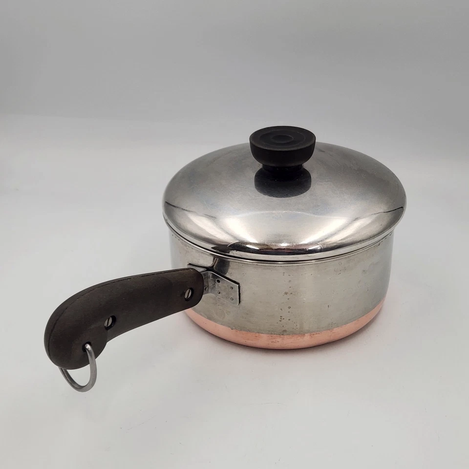 Vintage Revere Ware Saucepan 1 Quart Stainless Steel Copper Bottom 1801 USA - Image 2 of 4