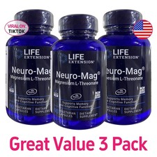 3 PACK Neuro-Mag Magnesium L-Threonate from 2000 mg Magtein Life Extension BEST