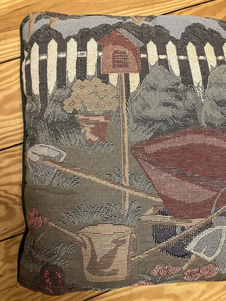 Fashion tapestry Pillow 16" Garden Scene Vintage Green Cottage Core Grandma Core - Image 3 of 4