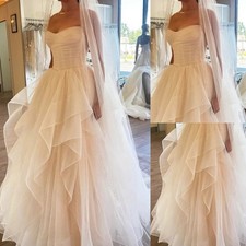 Elegant Wedding Dresses Sleeveless A Line Ruffles Tulle Sweep Train Bridal Gowns