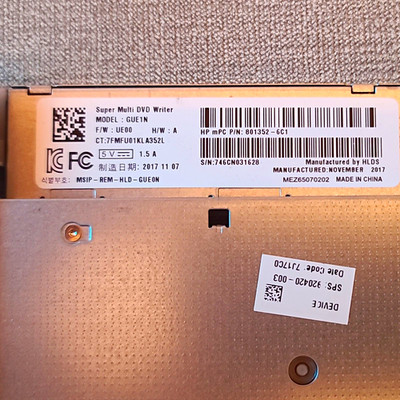 HP GUE1N DVD-Brenner Slimline Silber P/N 801352-6C1 MPN 822334-CG1