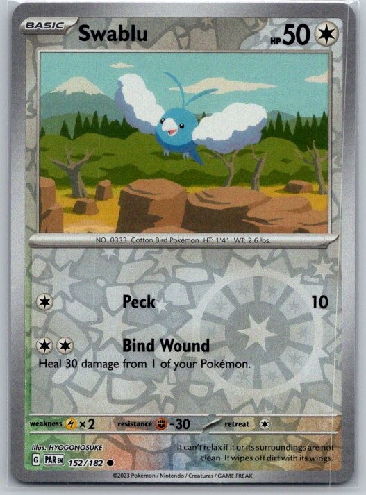 Swablu 152/182 Common Paradox Rift Pokemon Reverse Holo Near Mint