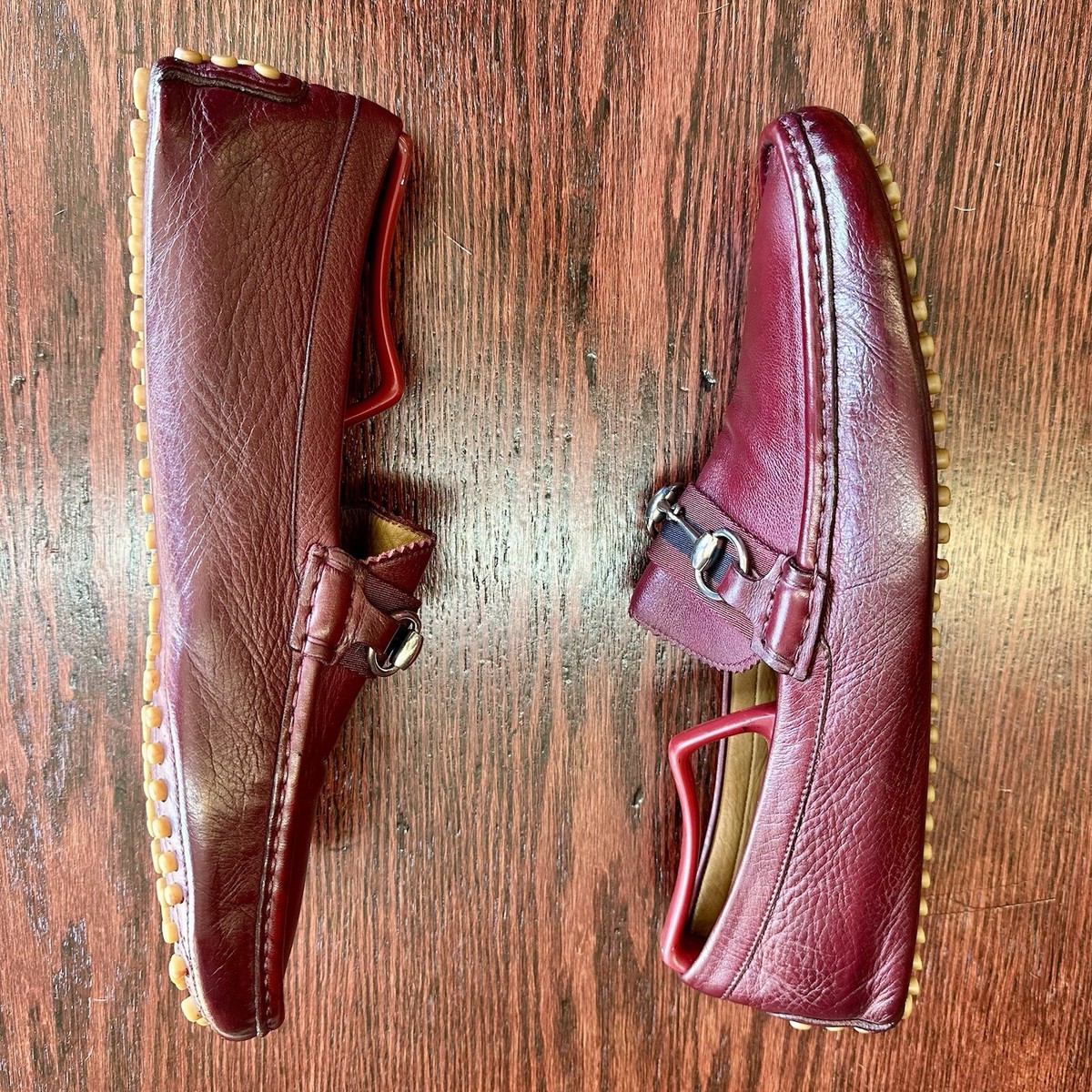 $890 Mens Red Gucci Leather Horse Bit Loafers Sz 11 G / 12 US Made