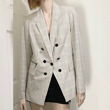 KARL LAGERFELD Paris Double Breasted Style 1-Button Neutral Plaid Blazer M/L