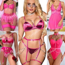 Womens Sexy-Lingerie Babydoll Sleepwear Underwear Lace Dress Nighty Garter Belts