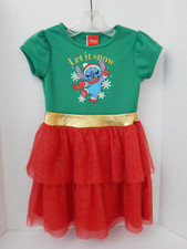 Disney  Stitch "Let it snow" Dress Size 4T Green Bodice w/ Red Tulle Skirt